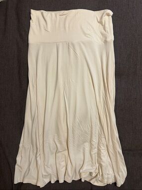 Light Cream Midi Skirt with Fold-Over Waistband